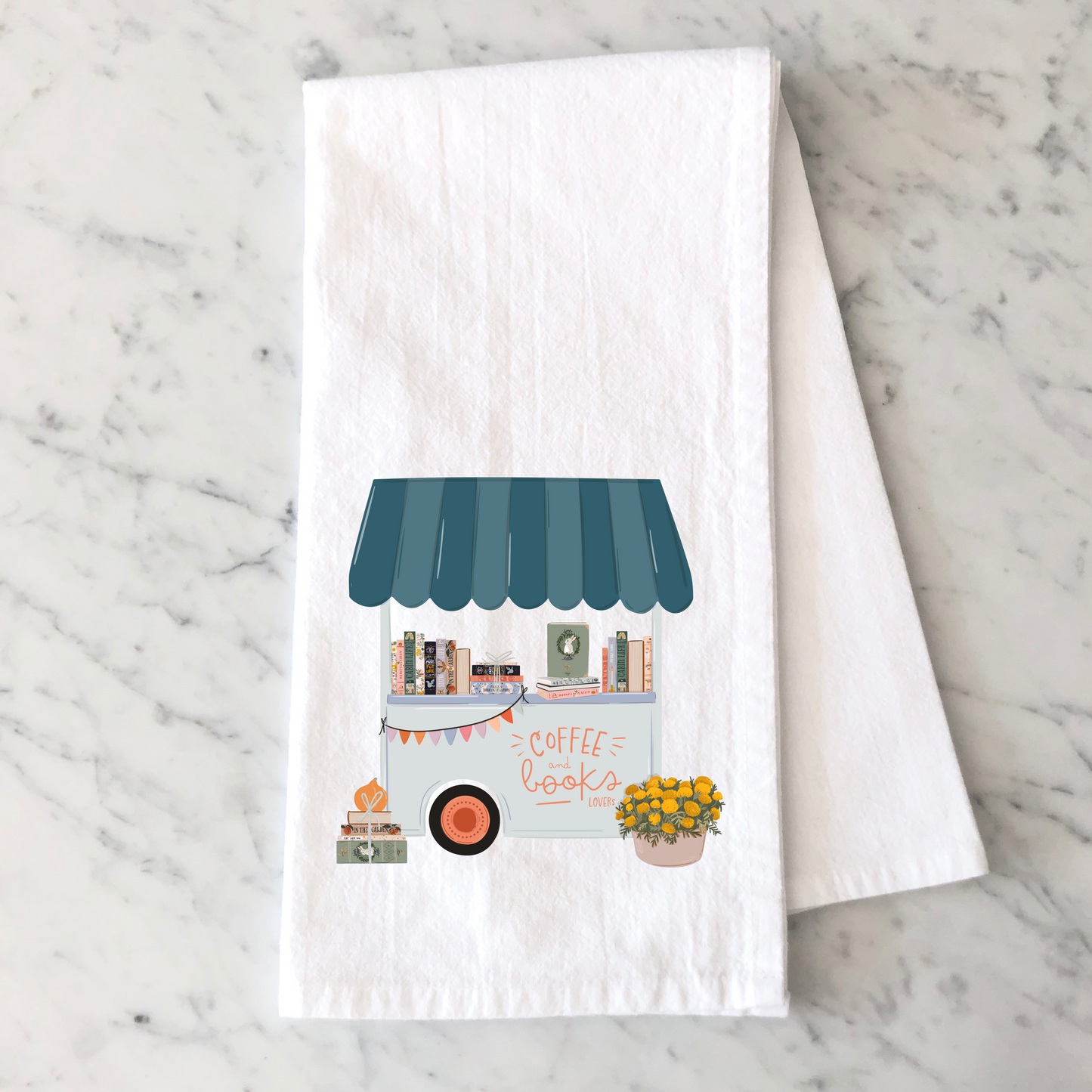 Books and Coffee Cart Tea Towel