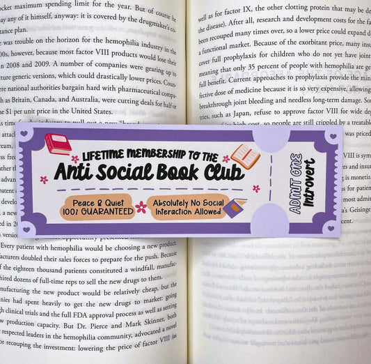 Lifetime Membership to the Anti Social Book Club Bookmark